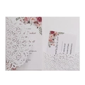 Laser cut wedding invitation set with white hollow sleeve and pink floral inserts - Full Set (Cover+Inner+RSVP+Envelope) / White