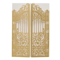 Laser cut gold gate wedding invitation featuring elegant baroque pattern and metal finish - Reflective Gold