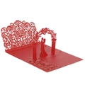 3D laser-cut wedding invitation featuring a red heart floral arch and a couple silhouette - Pearlescent Red