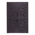 Detailed close-up of dark blue laser-cut wedding invitation with intricate floral patterns - Black Khaki