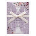 Invitation de mariage découpée au laser bleu marine avec ruban blanc et carte florale - Lilas