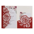 Pink laser-cut rose wedding invitation with glitter finish and floral watercolor insert - Red Glitter
