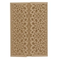 Close-up of laser-cut mandala pattern on kraft paper wedding invitation cover sleeve - Beige Gold