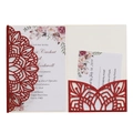 Red glitter laser cut wedding invitation set with floral card and RSVP card - Red