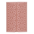 Detail of laser cut flower pattern on dusty rose pink tri-fold wedding invitation cover - Light Pink