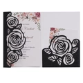 Elegant laser cut wedding invitation with black glitter rose design and floral inner card - Glitter Black
