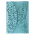 Light blue laser-cut wedding invitation with intricate floral pearl paper design - Teal Blue
