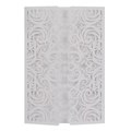 Detail of laser-cut white butterfly wedding invitation with elegant hollow vine patterns - White