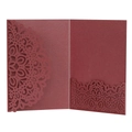 Laser-cut burgundy mandala lace invitation pocket made of pearlescent glitter paper - Dark Red