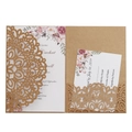 Rustic laser cut kraft paper wedding invitation set with elegant floral printed inserts - Kraft Paper Style / Full Set (Cover+Inner+RSVP+Envelope)