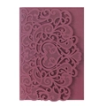 Elegant laser-cut burgundy wedding invitation cover with intricate European hollow patterns - Dark Red