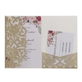 Laserschnitt Goldglitzer Hochzeitseinladung Set mit floraler Karte und RSVP-Karte - Hellgold Glitzer / Komplettes Set