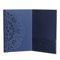 Detail of dark blue laser-cut invitation holder with intricate mandala patterns - Iridescent Blue