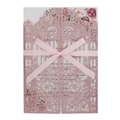 Invito matrimonio rosa glitterato con taglio laser, nastro e card elegante - Rosa Scintillante