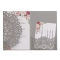 Elegant laser-cut wedding invitation set with floral design and intricate patterns - Full Set (Cover+Inner+RSVP+Envelope) / Silver Gray / 250g