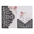 Black laser-cut wedding invitation set with glitter finish and pink floral watercolor inserts - Glitter Black 1PC