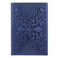 Navy blue laser-cut wedding invitation cover with elegant pearlized scroll pattern - Magic Blue