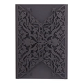 Elegant black laser-cut wedding invitation cover with intricate floral hollow pattern - Black Khaki