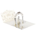 Macro view of 3D pop-up wedding invitation with laser-cut floral arch and silver foil - Reflective Silver