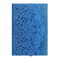 Detail of blue glitter laser-cut wedding invitation cover with intricate floral patterns - Glitter Royal Blue