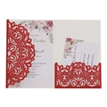 Elegant laser-cut red glitter wedding invitation with floral insert and RSVP card - Glitter Red