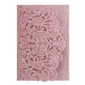 Detail of rose pink laser cut invitation with high-density glitter lace floral pattern - Glitter Pink