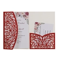 Invitations de mariage à paillettes rouges découpées au laser avec carte florale - Rouge Pailleté