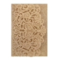 Close-up of golden glitter laser-cut wedding card featuring intricate lace heart details - Glitter Golden Yellow