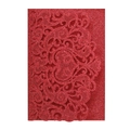 Detailed laser-cut lace pattern on red glitter wedding invitation with shimmering finish - Glitter Red