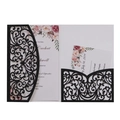 Invitation de mariage découpée au laser noir pailleté avec carte florale et motif évidé - Noir Pailleté