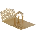 Exquisite 3D laser-cut golden wedding card with intricate floral arch and couple silhouette - Beige Gold