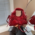 Elegant bright red patent leather handbag with bow details and stylish ruched design - Burgundy