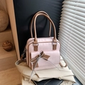 Borsa a mano quadrata rosa da donna con fiocco marrone e manico superiore - Rosa