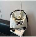 Cute off-white cartoon puppy nylon backpack with black adjustable shoulder straps - White