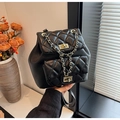 Chic black quilted leather backpack for women featuring gold chain and turn-lock closure - Large / Black