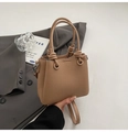 Elegant beige bucket bag with litchi texture and knotted top handle detail for women - Khaki (Without Charm)