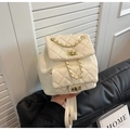 Quilted beige backpack with gold chain straps and rhombic pattern in synthetic leather - Small / Off White