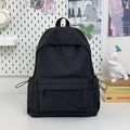 Detail of black nylon backpack with GDMNE logo and functional drawstring side pockets - Black