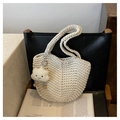 Sac cabas tissé crème au design minimaliste avec texture corde et breloque nuage - Blanc Cassé