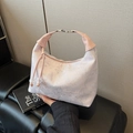 Pink Chinese style bucket bag with butterfly embroidery and leather top handle - Pink Butterfly