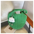 Sac cabas en tricot vert avec un joli pendentif nuage blanc et une poignée tressée - Vert