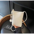 Mini white crossbody phone bag with pebble leather texture and knotted rope strap - Off-white