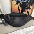 Black marble pattern chest bag with adjustable strap and plush cat keychain - Black (with Pendant)