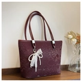 Sac fourre-tout bordeaux à motif serpent avec nœud en dentelle et perles élégant - Rouge