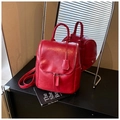 Zaino a secchiello alla moda in pelle PU rossa con finitura cerata vintage e manico - Rosso