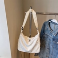 Sac fourre-tout en toile blanche à pois texturés avec bandoulière réglable - Style 1 Blanc