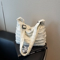 Sac fourre-tout en toile blanche avec franges et bandoulière réglable de style urbain - Style 2 Blanc