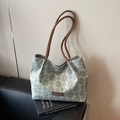 Sac cabas en toile vert clair avec motifs de trèfles blancs et anses marron - Vert