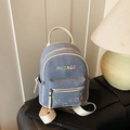 Mini sac à dos en denim bleu avec garniture crème et broderie pour femmes - Blanc