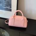 Pink lychee texture leather Boston bag with handles and adjustable shoulder strap - Pink Without Pendant